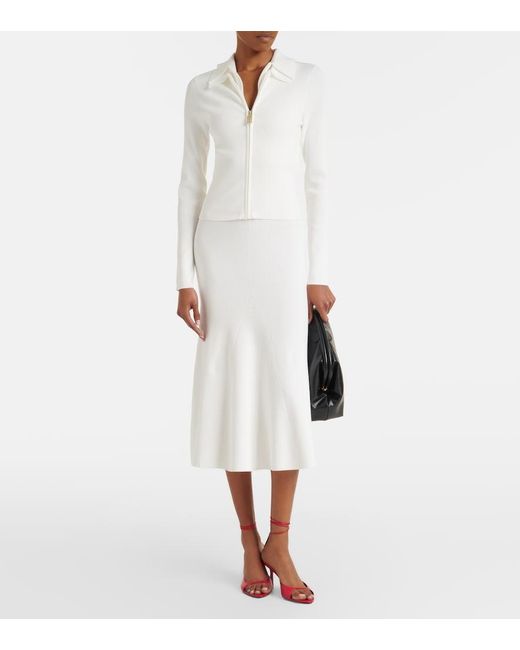 Victoria Beckham White Mila Ribbed-Knit Zip-Up Top