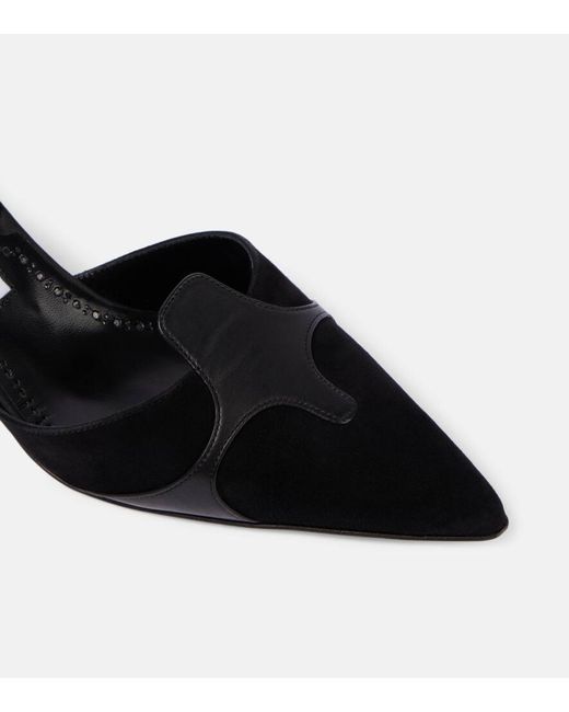 Manolo Blahnik Black Poligleto 50 Suede Slingback Pumps
