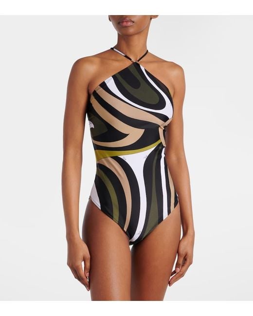 Emilio Pucci Black One Piece Swimsuit With Print