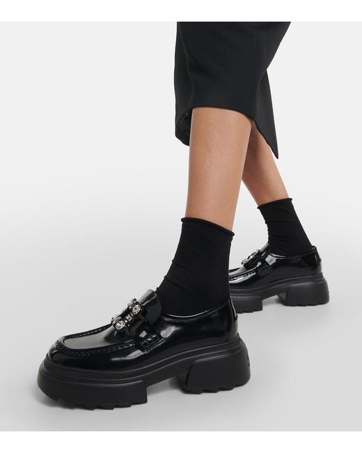 Roger Vivier Black Wallaviv Strass Buckle Patent Leather Loafers