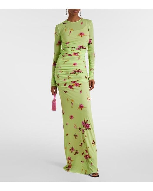 Blumarine Green Floral Jersey Maxi Dress
