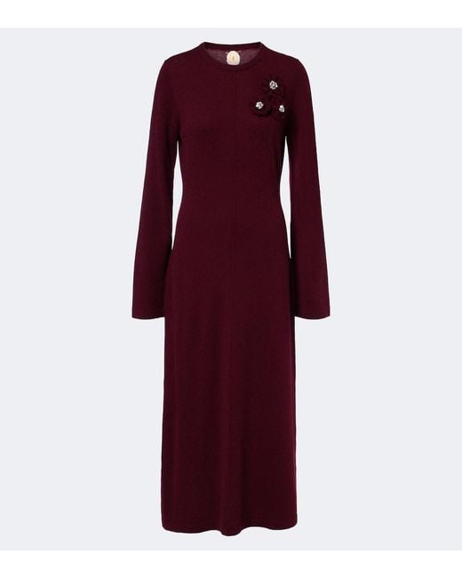 Jardin Des Orangers Red Embellished Wool And Cashmere Sweater Dress
