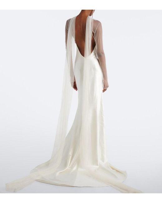 Danielle Frankel White Bridal Mari Caped Wool And Silk Gown