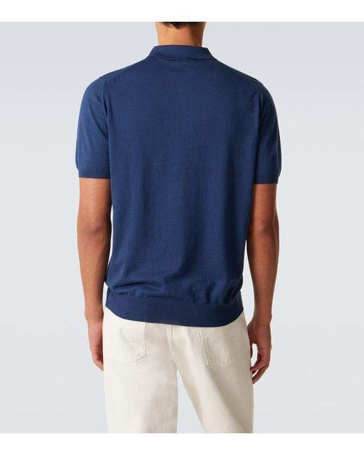 Kiton Blue Cotton Half-Zip Polo Shirt for men