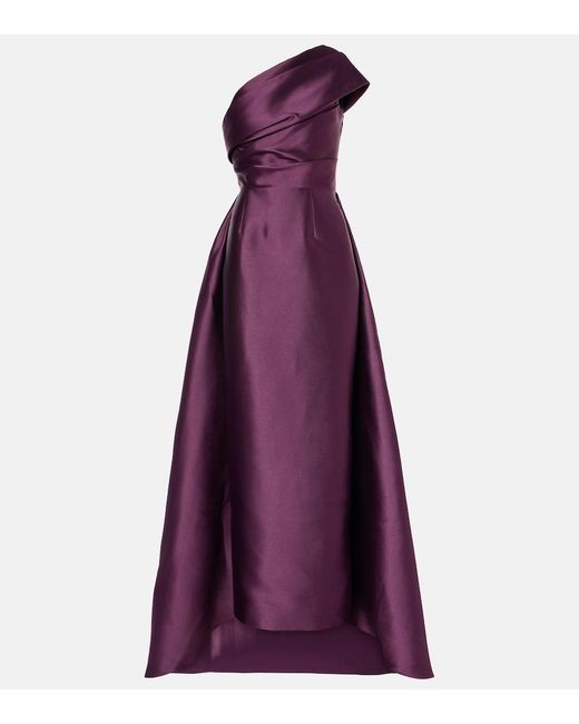 Solace London Purple Alba One-Shoulder Satin Gown