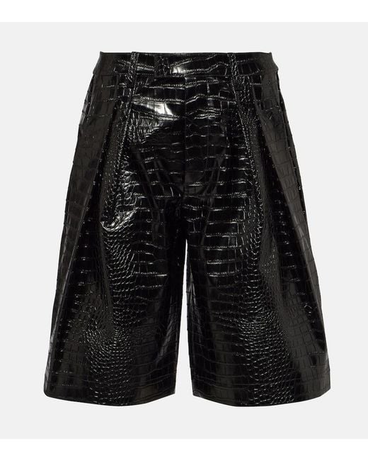 Frankie Shop Black Jerkins Croc-effect Faux Leather Bermuda Shorts