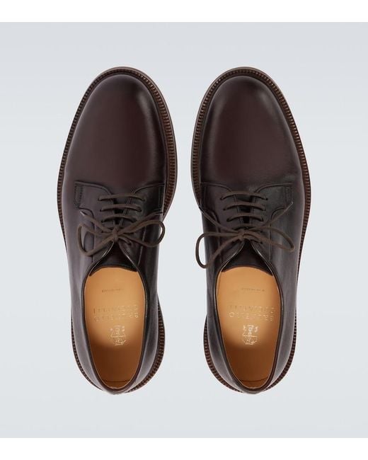 Brunello Cucinelli Brown Leather Derby Shoes for men