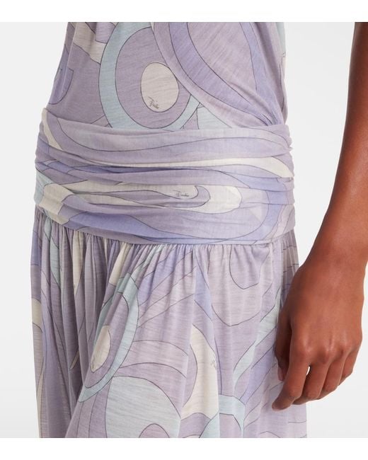 Emilio Pucci White Iride Gathered Wool-Blend Gown