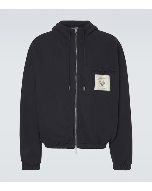 Jacquemus Black Torneo Cotton Fleece Zip-Up Hoodie for men