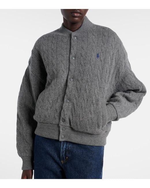 Polo Ralph Lauren Gray Cable-Knit Wool And Cashmere Bomber Jacket
