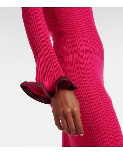 Jonathan Simkhai Red Lola Ruffled Turtleneck Sweater