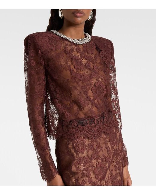 Self-Portrait Purple Embellished Lace Top
