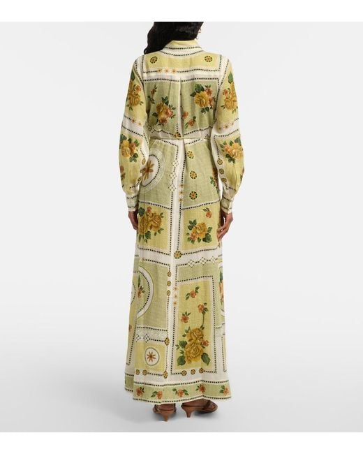 ALÉMAIS Metallic Dixie Belted Printed Ramie Shirt Dress