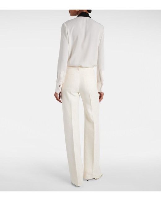 Valentino Natural High-Rise Wool And Silk Wide-Leg Pants