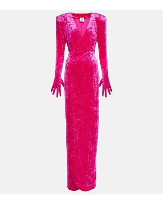 Vetements Pink Diva Gloves Velvet Maxi Dress