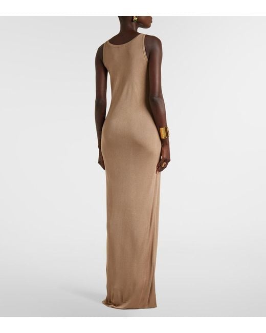 Saint Laurent Natural Ribbed-Knit Maxi Dress