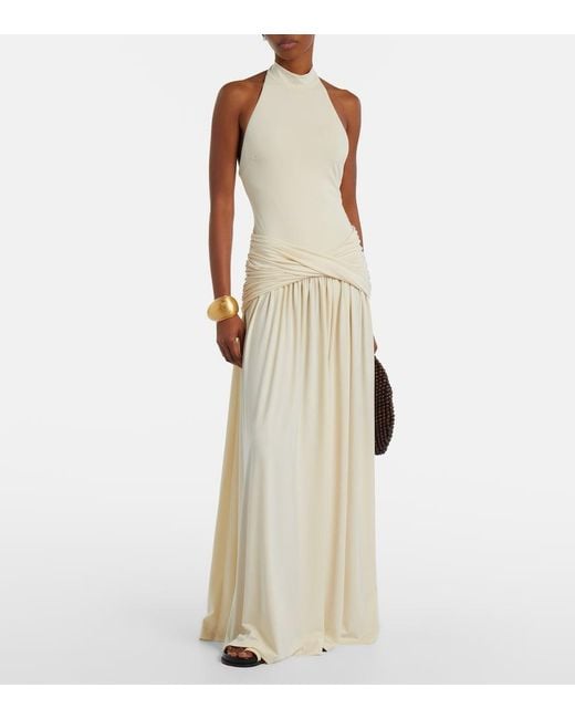 Bananhot White Zoya Draped Halterneck Maxi Dress