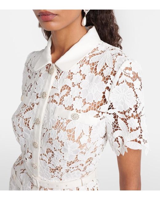 Self-Portrait White Belted Lace Shirt Dress