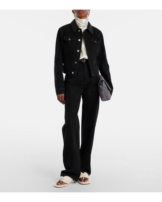 Bottega Veneta Blue Intrecciato Leather-Trimmed Denim Jacket