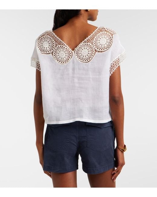 Nili Lotan White Caila Crochet-Trimmed Ramie Top