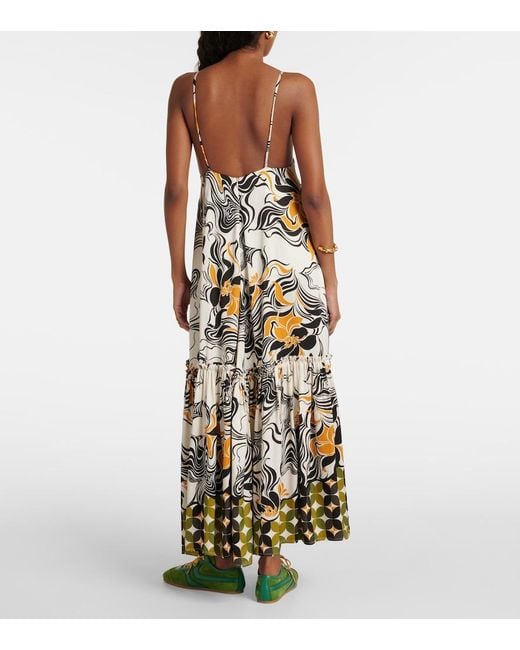 Dries Van Noten White Printed Satin Maxi Dress