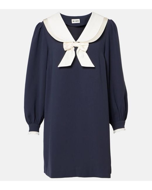 Rixo Blue Halina Bow-Detail Minidress