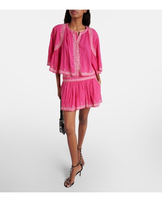 Isabel Marant Pink Picadilia Smocked Cotton Miniskirt