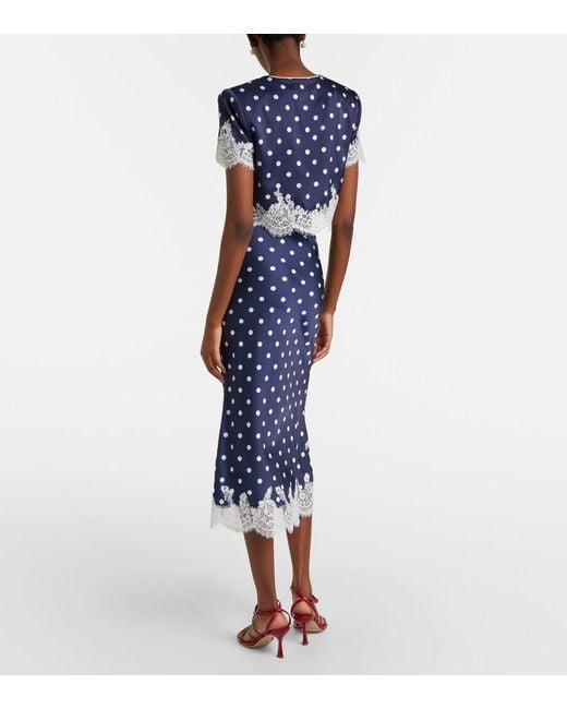 Self-Portrait Blue Polka Dot Satin Midi Skirt