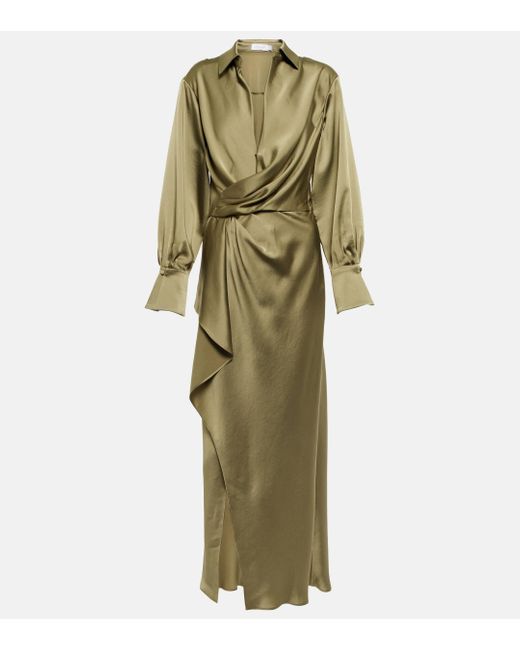 Jonathan Simkhai Green Talita Wrap Satin Maxi Dress