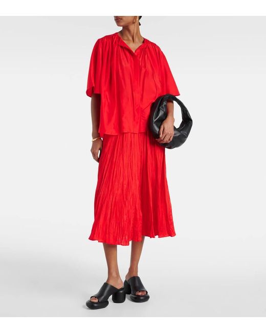 Joseph Red Sully Plisse Silk Midi Skirt
