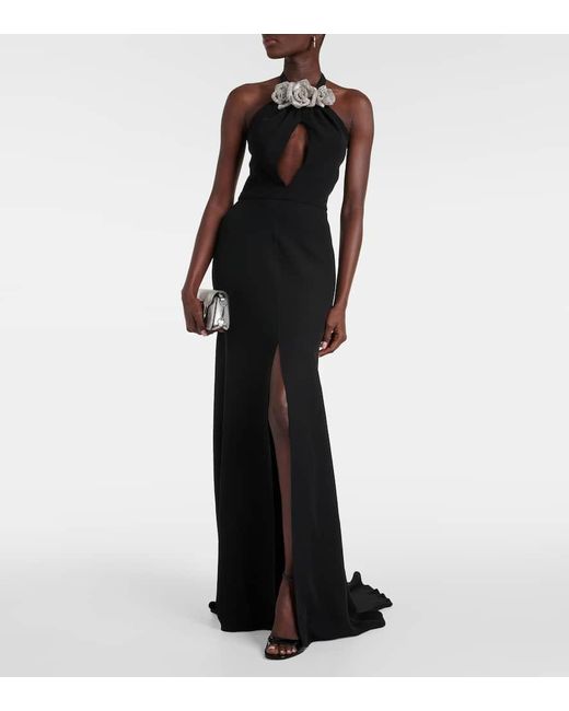 Vestido de fiesta con abertura y aplique floral Valentino de color Black
