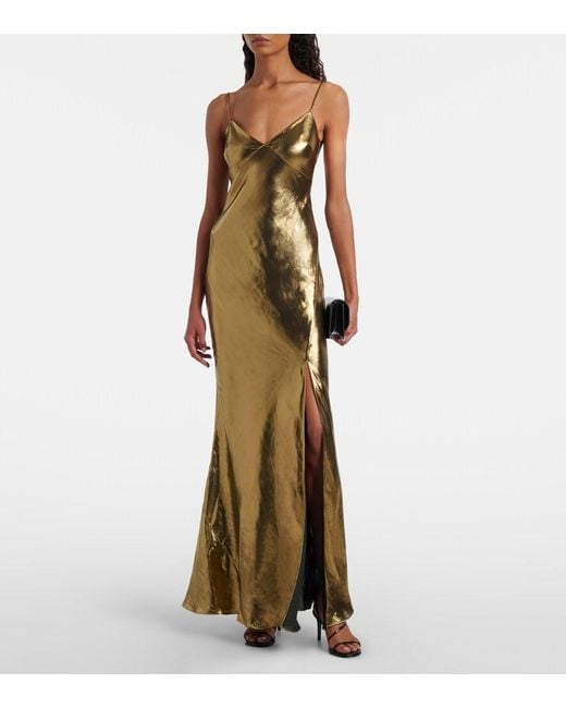 Self-Portrait Yellow Satin Maxi Dresss