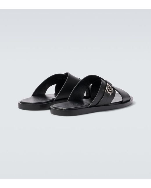 Gucci Black Leather Slides for men