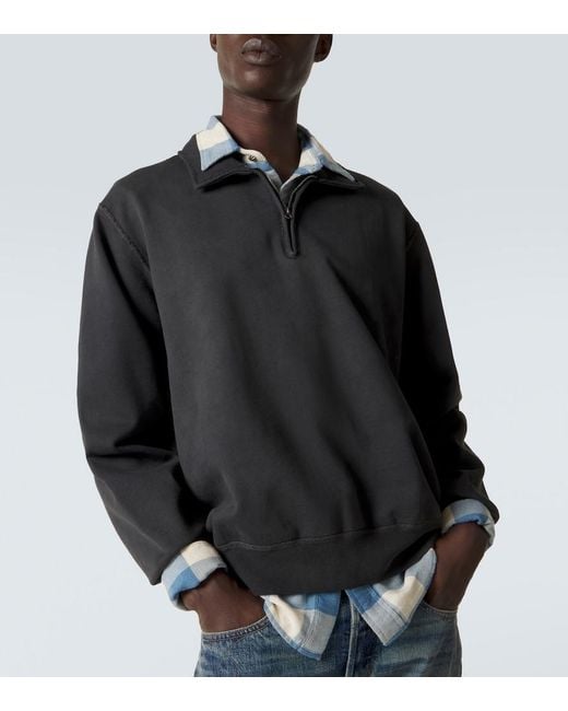 RRL Black Cotton Half-Zip Sweatshirt for men