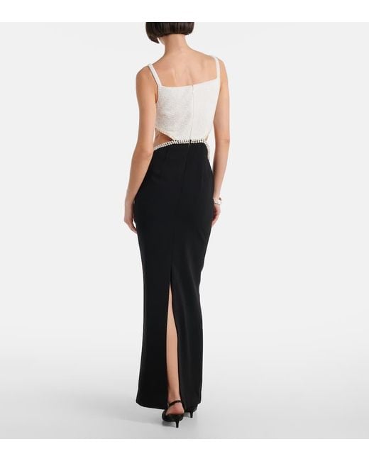 Self-Portrait Black Faux Pearl Cutout Crepe Gown