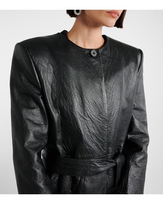 Magda Butrym Black Shearling-Trimmed Leather Coat