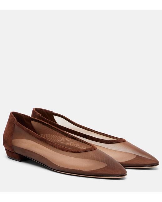 Gianvito Rossi Brown Amelia Suede-Trimmed Organza Ballet Flats