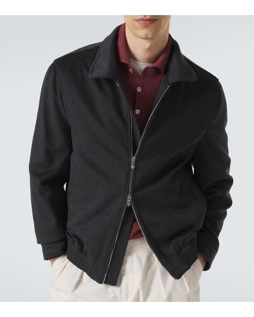 Brunello Cucinelli Black Virgin Wool Blouson Jacket for men