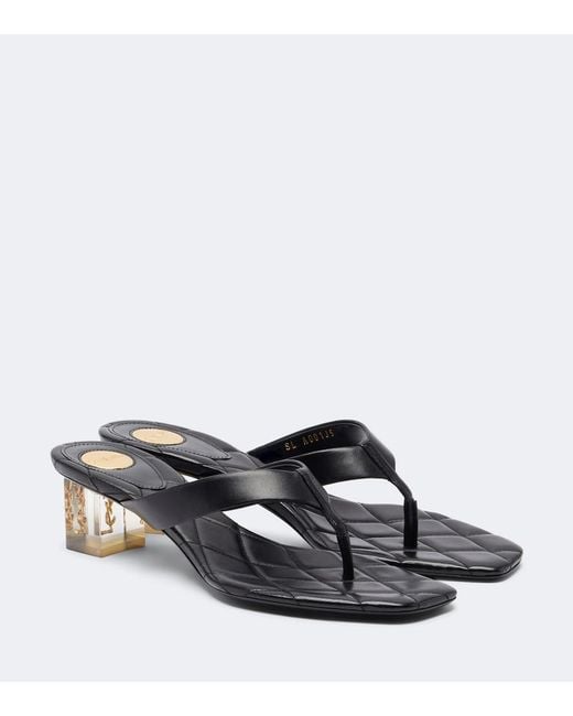 Saint Laurent White Sip Quilted Leather Thong Sandals