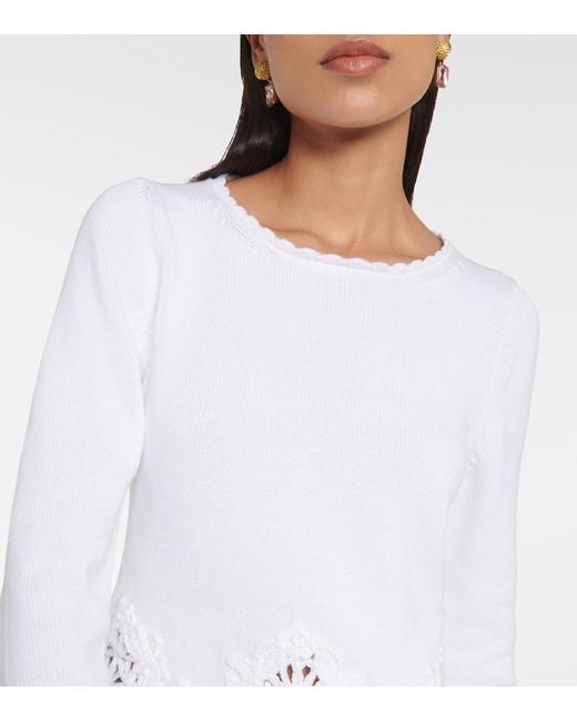 Oscar de la Renta White Lace-Trimmed Cotton Sweater
