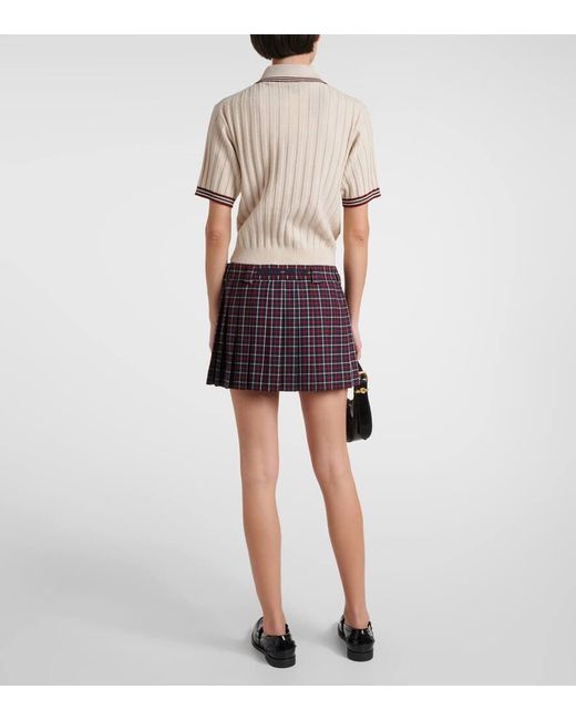 Miu Miu Purple Checked Pleated Virgin Wool Miniskirt