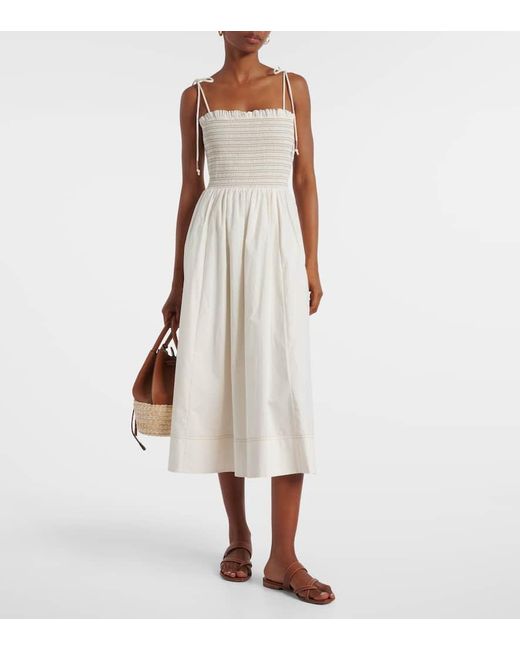 Vestido Midi Kaela De Algodon Fruncido Veronica Beard de color White
