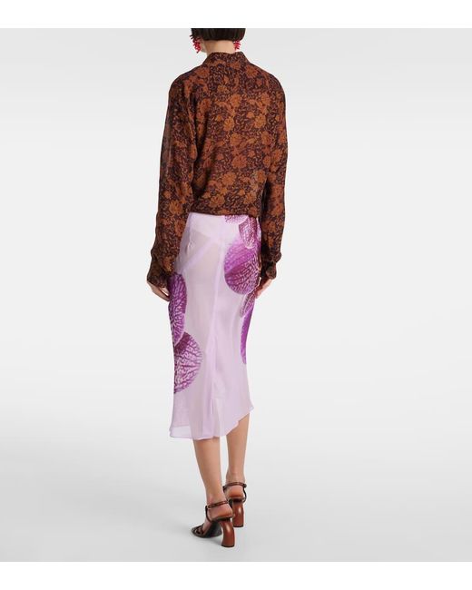 Falda Midi De Seda Estampada Dries Van Noten de color Purple