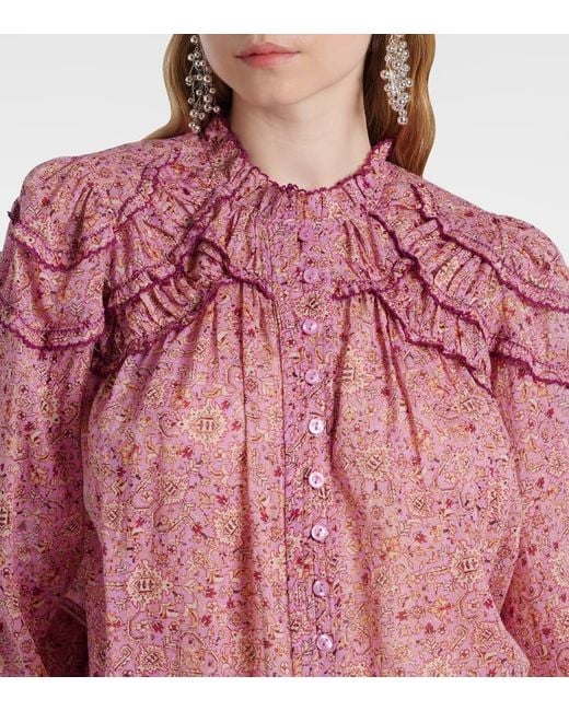 Isabel Marant Pink Christa Printed Ruffled Cotton Blouse
