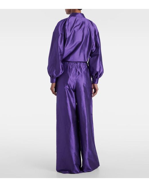 Max Mara Purple Avio High-Rise Silk Satin Wide-Leg Pants