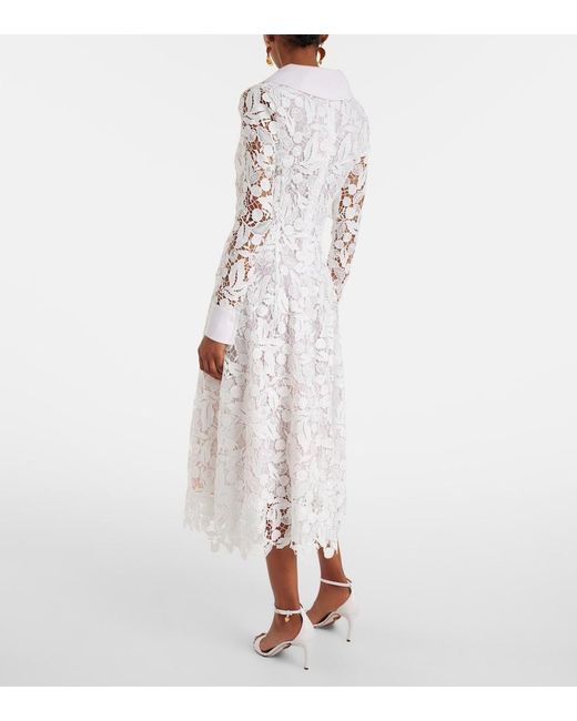 Oscar de la Renta White Guipure Lace Midi Dress