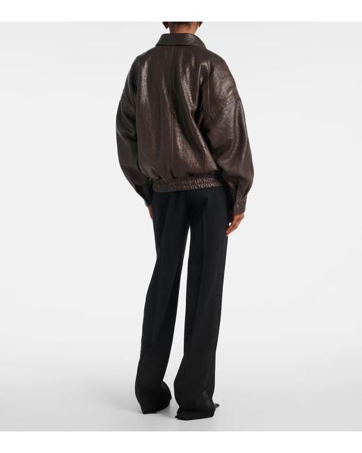 Saint Laurent Brown Leather Bomber Jacket