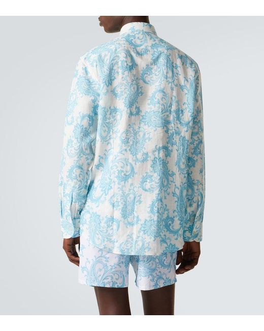 Etro Blue Paisley Linen Shirt for men