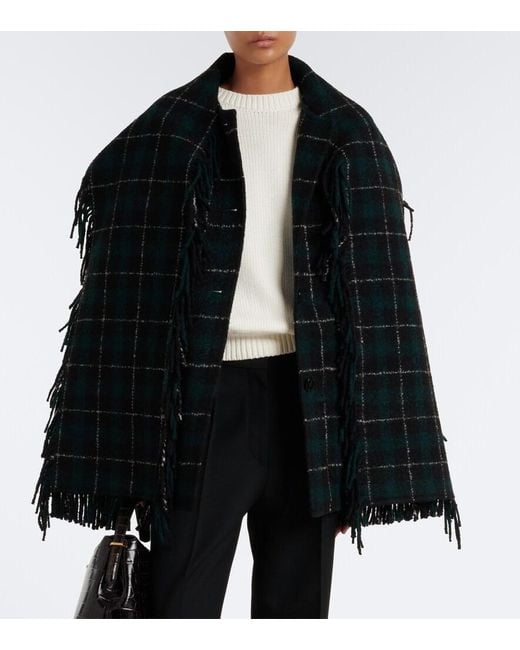 Totême  Black Fringed Checked Wool-Blend Coat