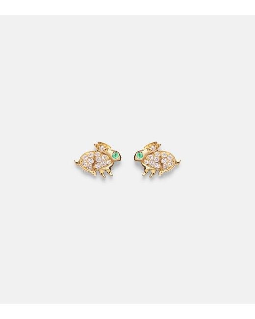 Anita Ko White Bunny 18Kt Earrings With Diamonds And Emeralds
